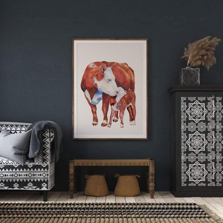 Carina Chambers Design Limited Edition Print Hereford Cow and Calf